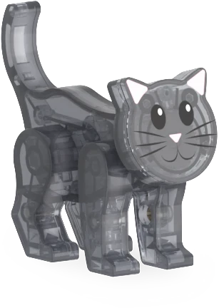 Zwartgrijze kat met grote ogen en magneetpoten uit het Magna Tiles Pet Playhouse magnetisch speelgoed.