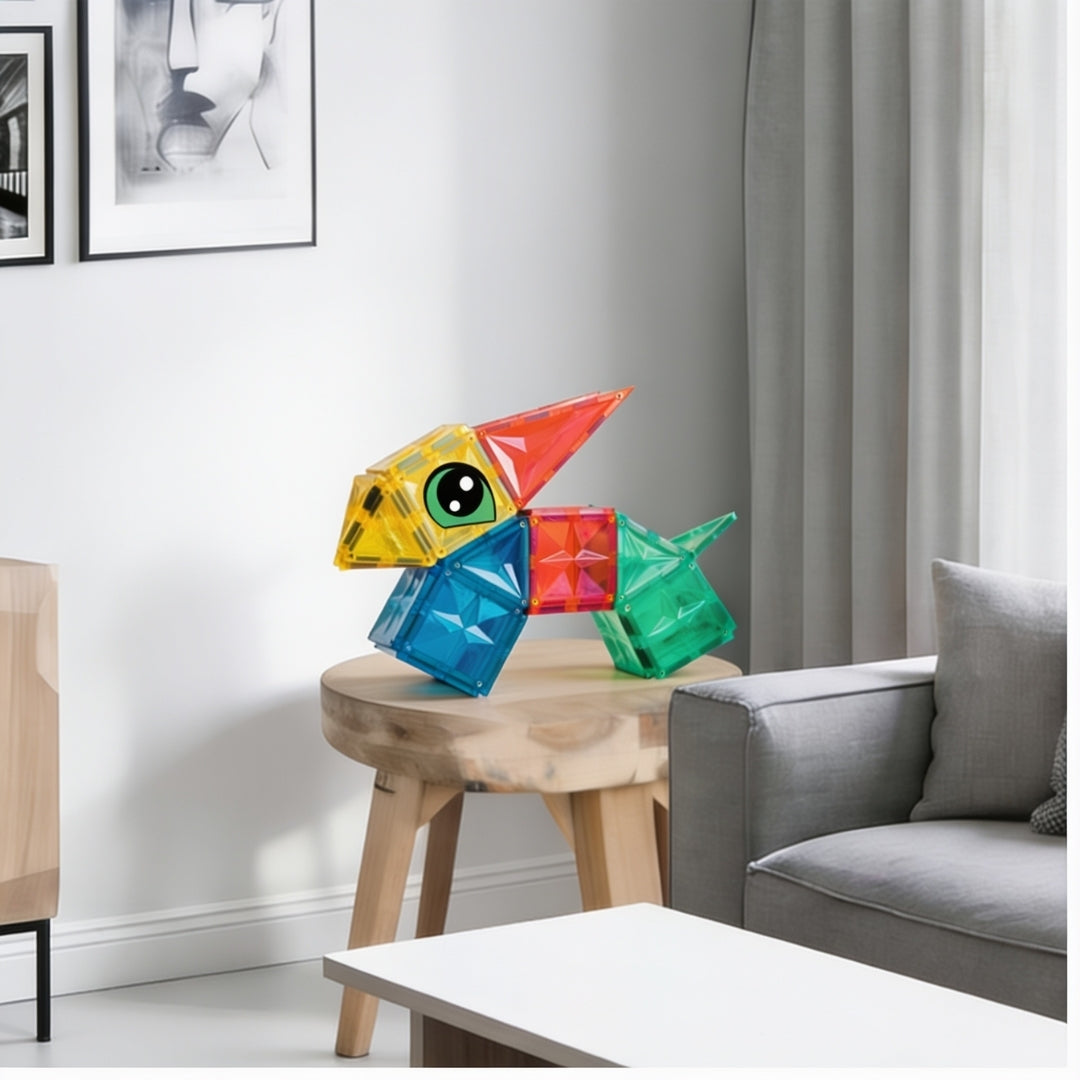 Magneet speelgoed papegaai figuur gemaakt van kleurrijke Coblo magnetisch bouwspeelgoed