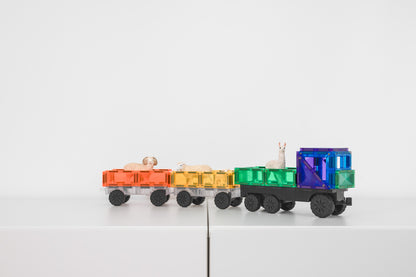 Connetix Rainbow Transport Pack 50pc met dierfiguren in kleurrijke magnetische tegels aanhangwagens