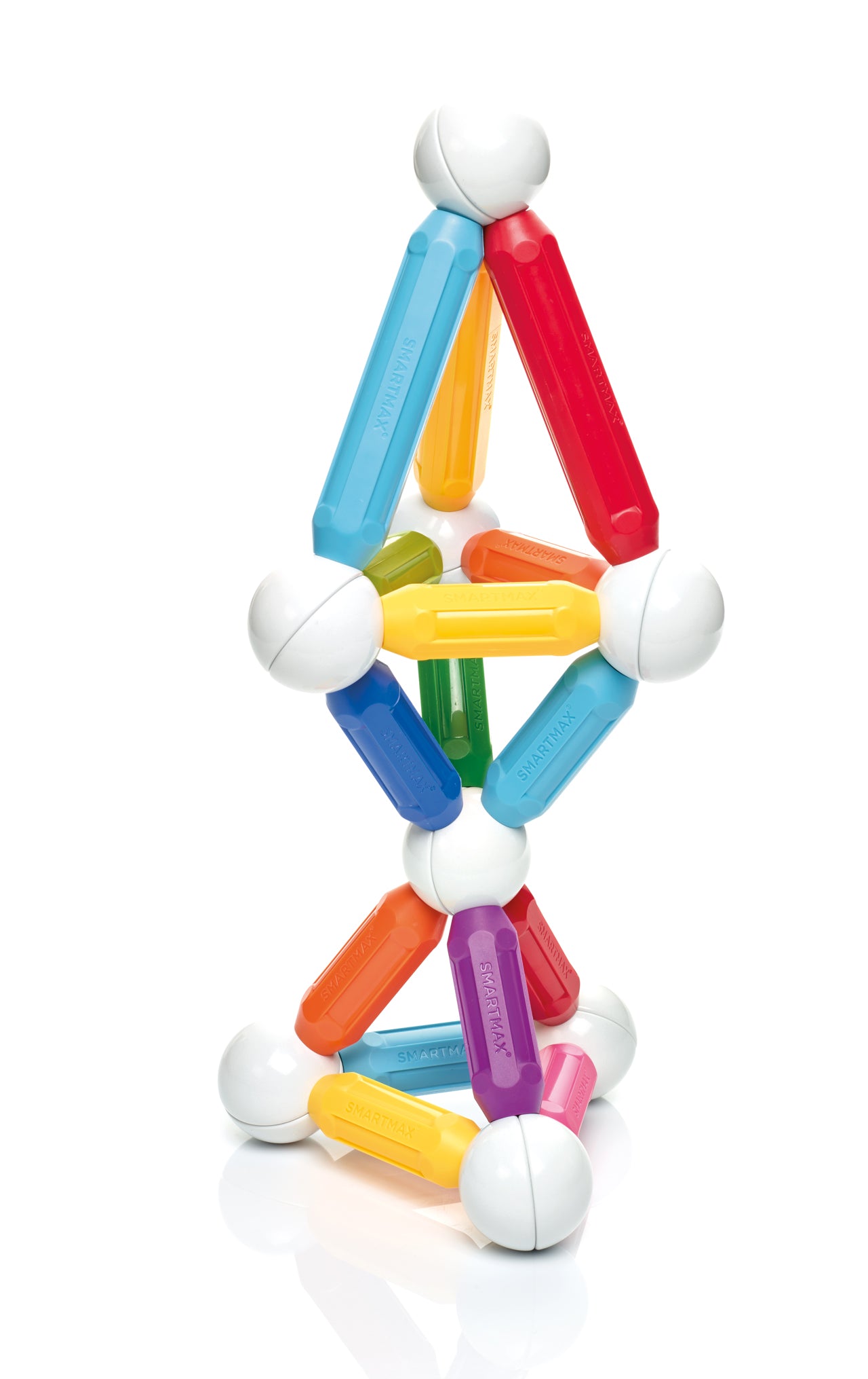 SmartMax Start SMX 309 open ended speelgoed toren met veelkleurige magnetische staven en witte magneet balletjes