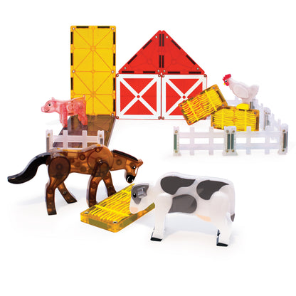 Magnetic magna tiles farm animals 25 magnetische tegels met koe, paard, varken en kip op witte achtergrond
