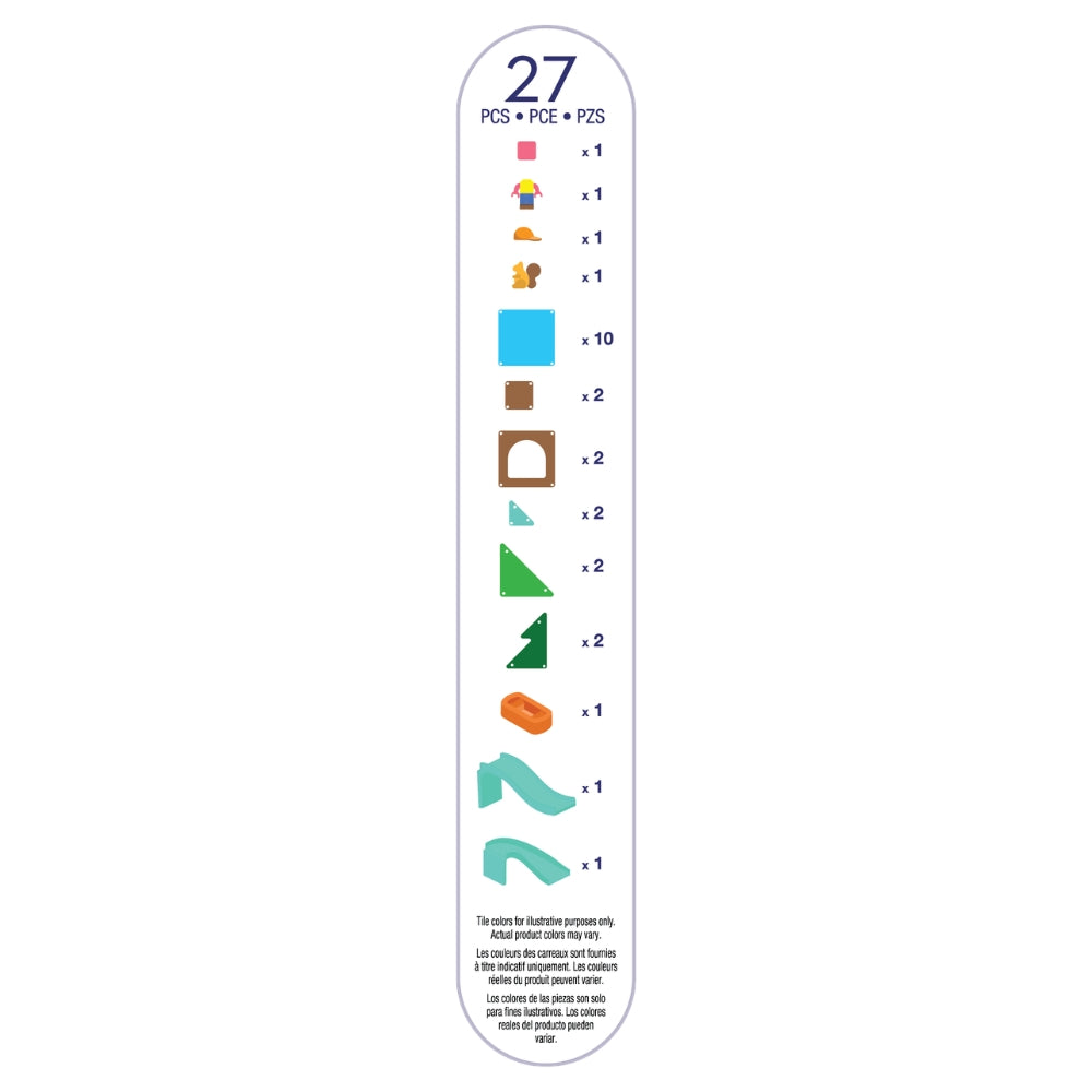 Magnetic magna tiles Raging Rapids inhoud overzicht met 27 magnetische onderdelen, raft en reddingswerker