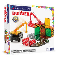 Voorzijde van Magnetic Magna Tiles Builder doos met 32 magnetische bouwstenen, magneet speelgoed met kranen en wegdelen.