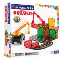 Magnetic magna tiles Builder set voorkant verpakking met 32 magnetische tegels en bouwvoertuigen