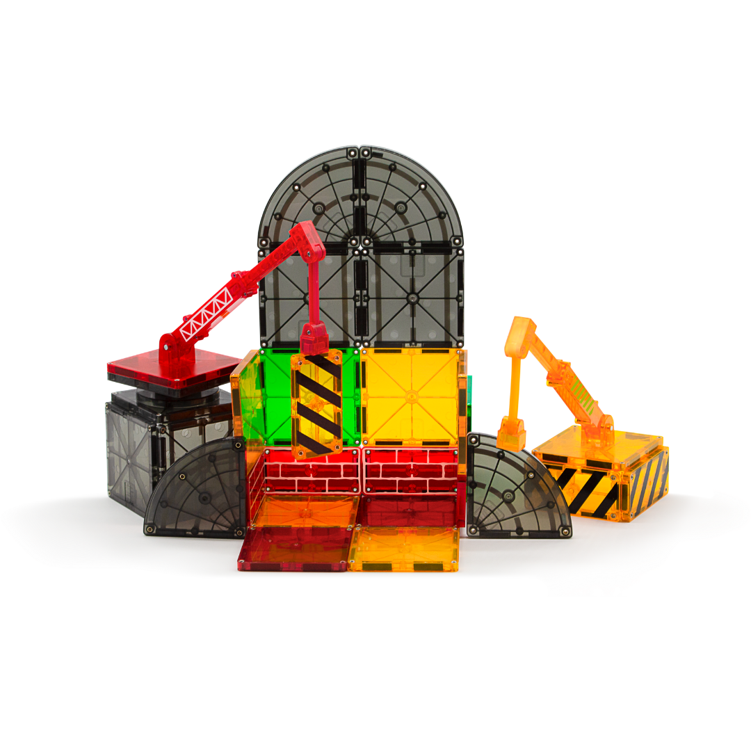 Magnetic magna tiles Builder creatieve constructie met kranen, 32 magnetische tegels en tunnel elementen