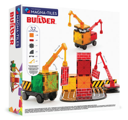 Magnetic magna tiles Builder achterzijde verpakking toont 32 magnetische tegels inhoud en details