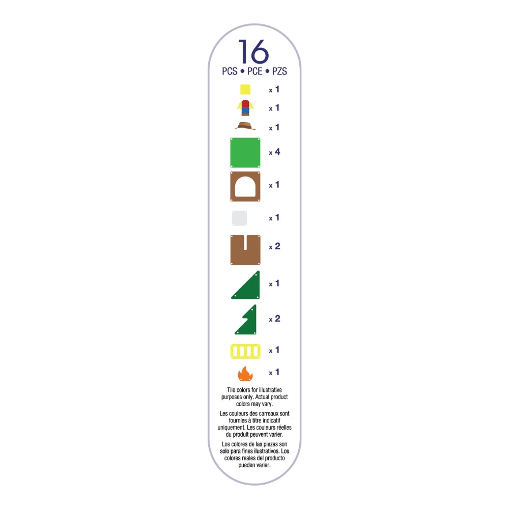 Magnetic magna tiles Camp Out inhoud overzicht met 16 magnetische onderdelen, illustratie