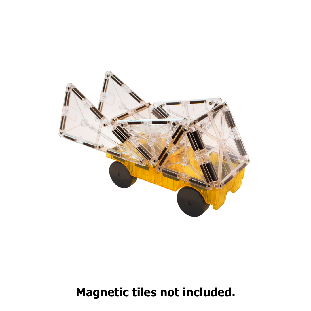Magnetic magna tiles Cars Set gele auto met creatieve opbouw van transparante magnetische tegels en constructie
