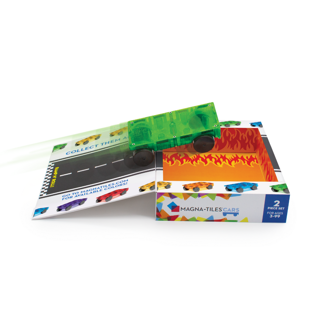 Magnetic magna tiles Cars Set groene auto met uitgevouwen verpakking en folder 'collect them all'