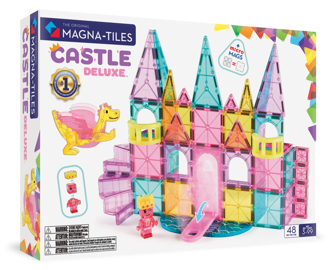 Magnetic magna tiles CASTLE DXL voorkant verpakking met kleurrijk kasteel van 48 magnetische tegels
