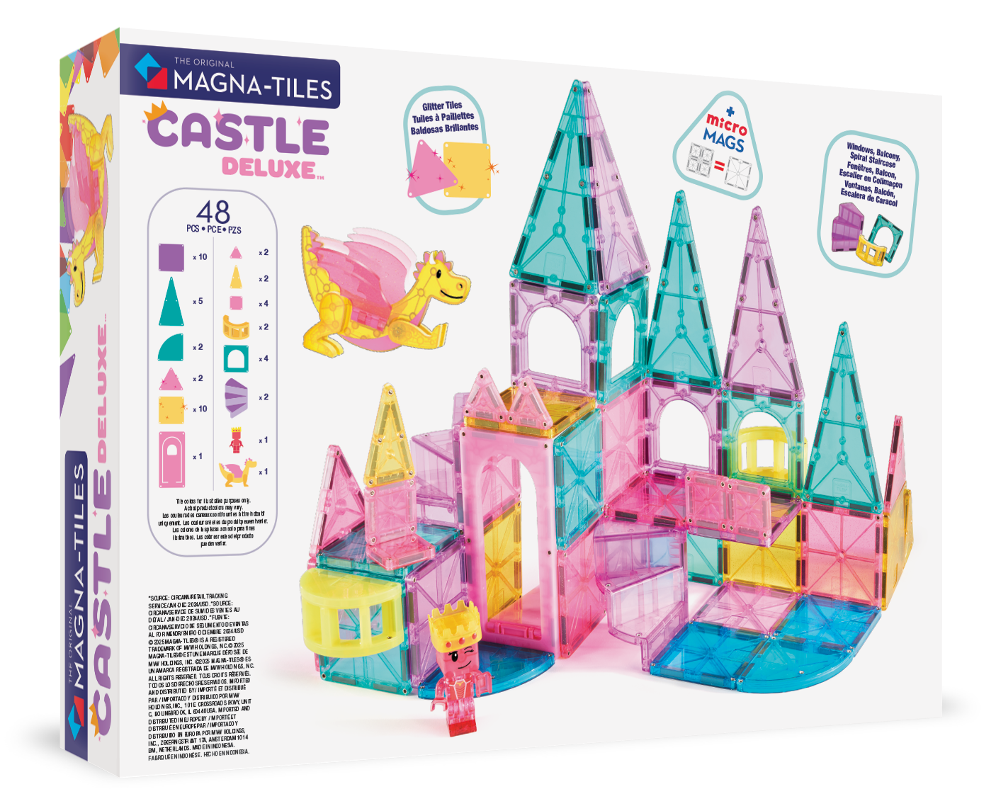 Magnetic magna tiles CASTLE DXL achterzijde verpakking met 48 magnetische tegels inhoud overzicht