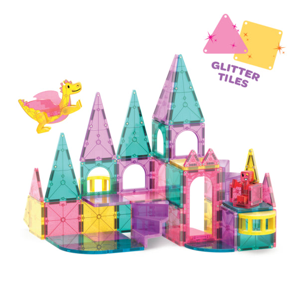 Magnetic Magna Tiles Castle DLX kasteel met 48 magnetische tegels, glitter tegels, microMAGS en magneet speelgoed.