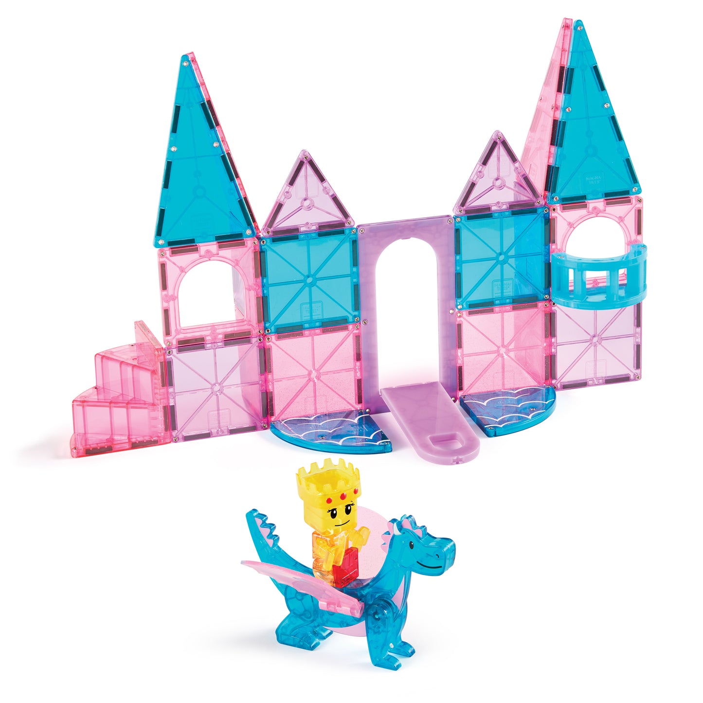 Magnetic magna tiles Castle complete set met draak en koning figuur, magnetisch speelgoed wit detail