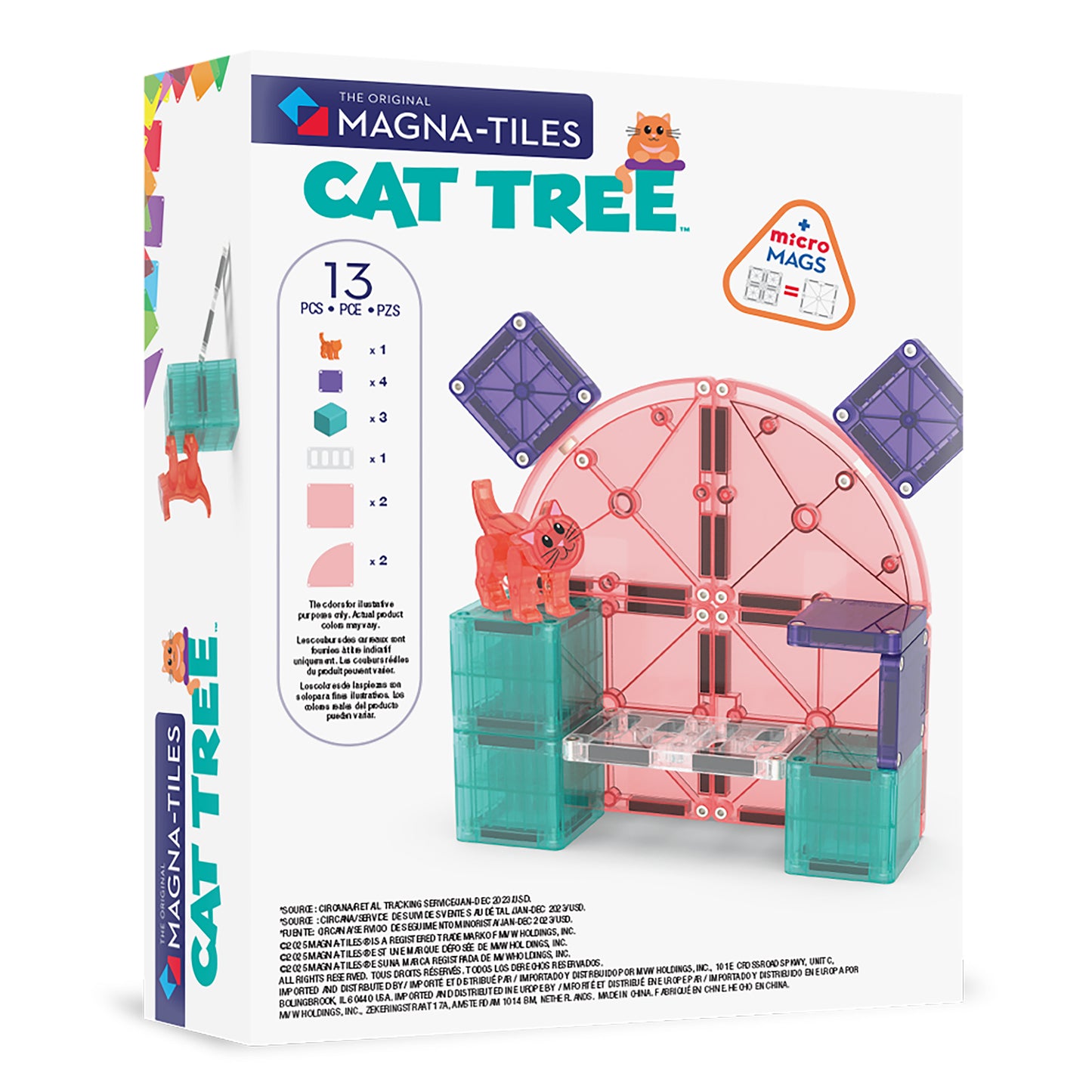Magnetic magna tiles Cat Tree achterzijde verpakking met MicroMags logo en productinformatie