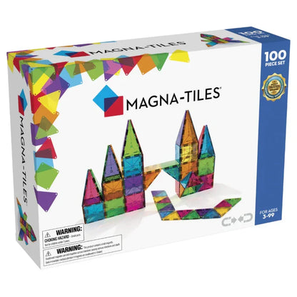 Vooraanzicht van de doos van Magnetic Magna Tiles classic set met 100 magnetische bouwstenen voor creatief kinder speelgoed.