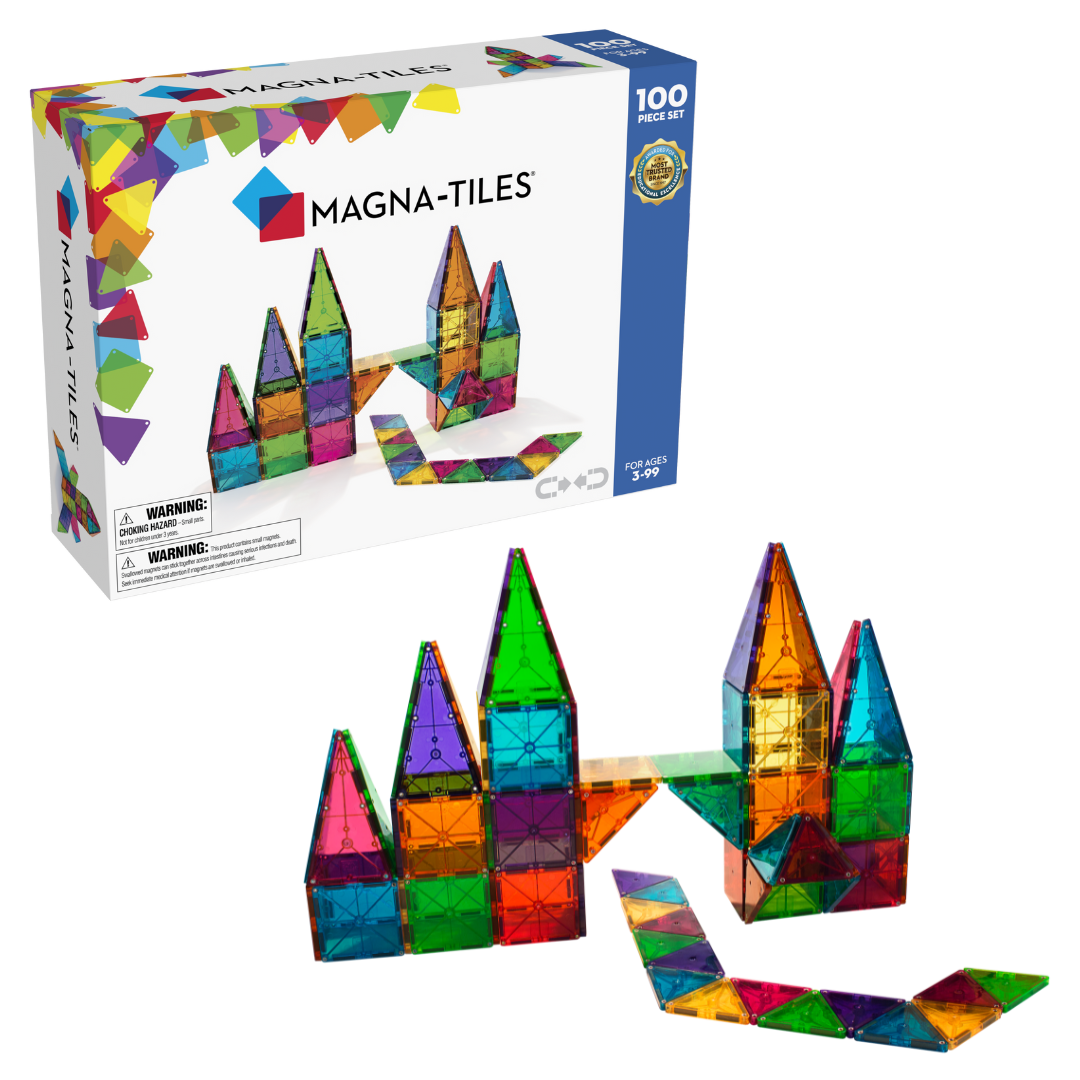 Magnetic magna tiles Classic set 100 magnetische tegels torens verpakking met product