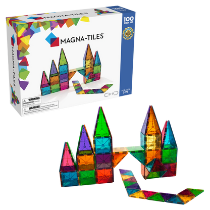 Magnetic magna tiles Classic set 100 magnetische tegels torens verpakking met product
