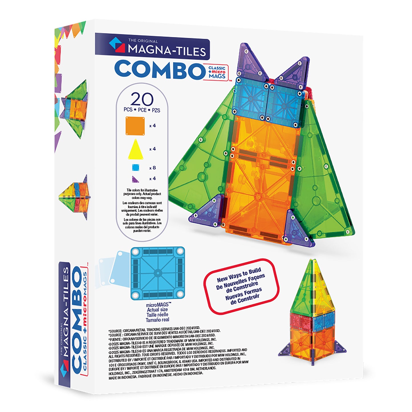 Magnetic magna tiles combo achterzijde verpakking met 20 MicroMags tegels en inhoudsinformatie