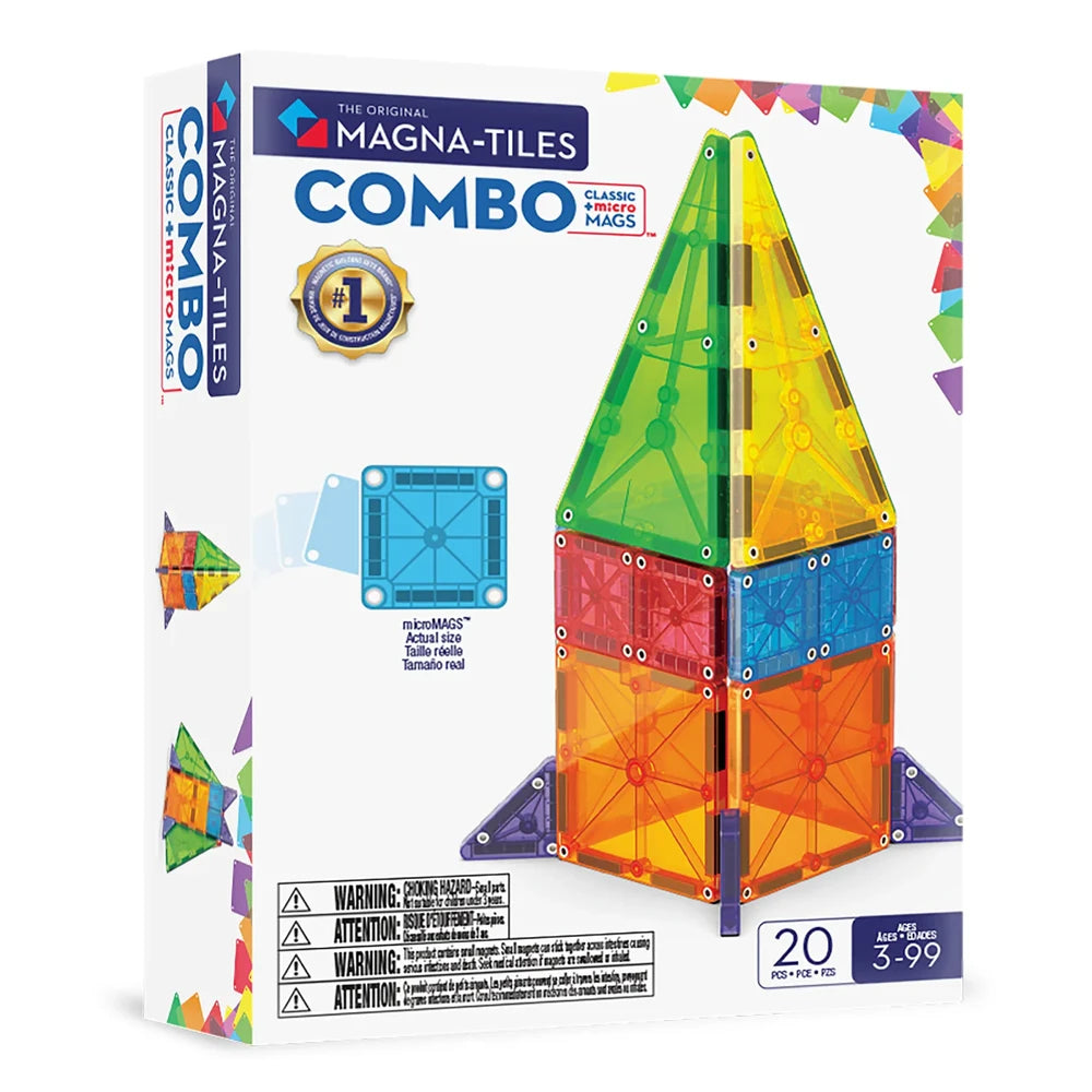 Magna Tiles Magnetic Magna Tiles Combo met MicroMAGS set bevat 20 magnetische bouwstenen voor leeftijden van 3-99 jaar.