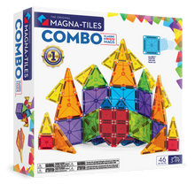Magnetic magna tiles combo set voorkant verpakking met kleurrijk kasteel van 46 magnetische tegels