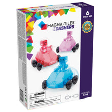 Magnetic magna tiles dashers voorkant verpakking 6 piece set met drie gekleurde racewagens