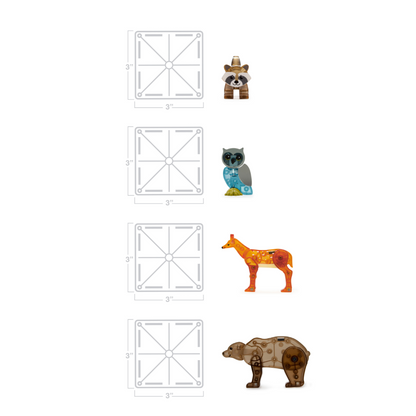 Magnetic magna tiles Forest Animals MicroMags wasbeer uil hert en beer met afmetingen