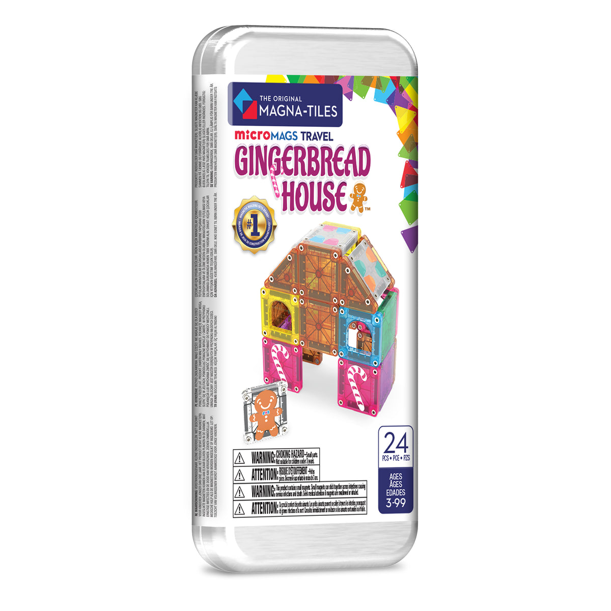 Magnetic Magna Tiles Gingerbread Travel Set voorkant verpakking met 24 MicroMags in transparante tin
