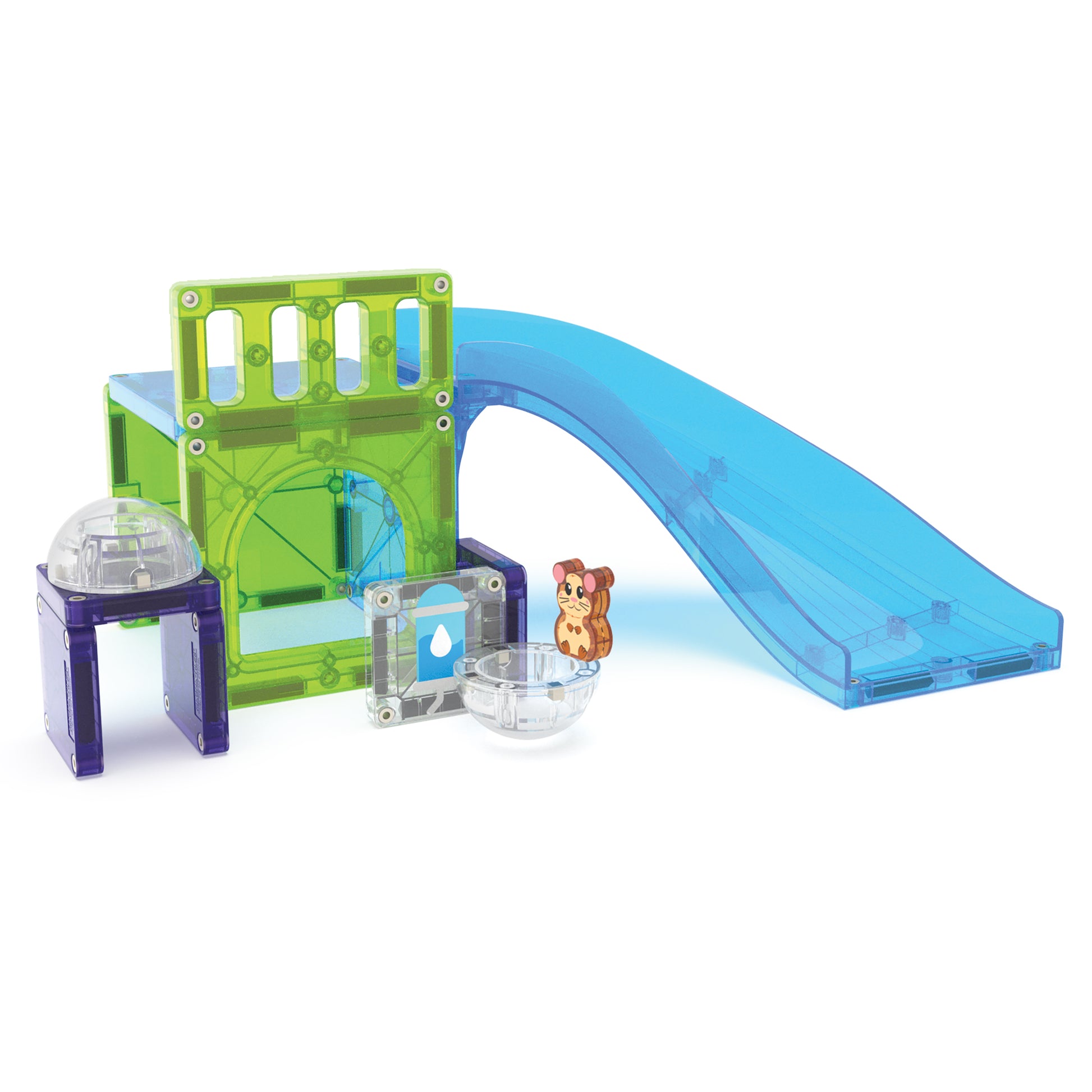 Magnetic magna tiles Hamster Ball complete set met glijbaan, 13 magnetische tegels en hamster figuur