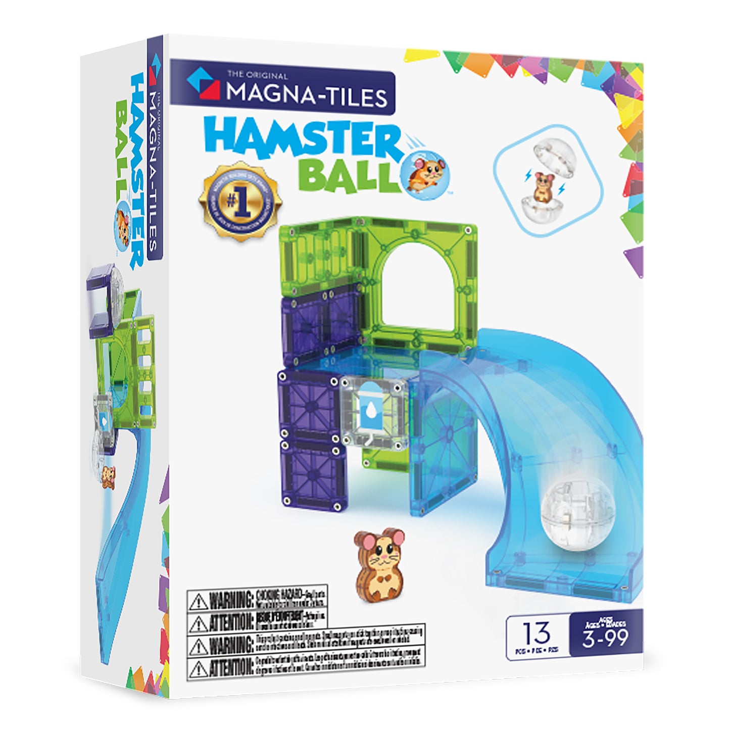 Magnetic magna tiles Hamster Ball voorkant verpakking met 13 magnetische tegels, glijbaan en hamster