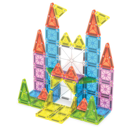 Magnetic magna tiles kasteel gebouwd met 55 magnetische tegels in kleurrijke transparante vormen
