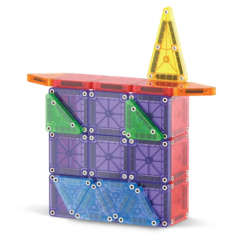 Creatieve figuur van Magnetic Magna Tiles MicroMags met paarse basis en 70 magnetische tegels, kleurrijk magneet speelgoed.