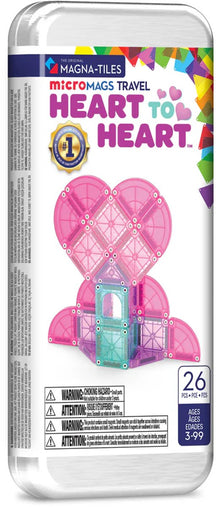 Magnetic magna tiles MicroMAGS travel set Heart to Heart voorkant verpakking met 26 roze tegels