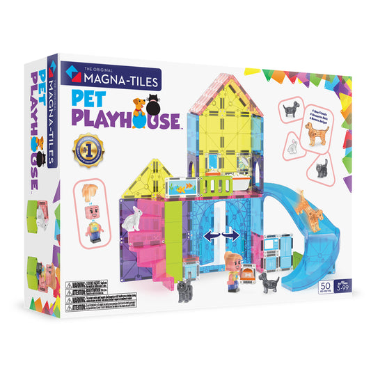 Magnetic magna tiles Pet Playhouse voorkant verpakking met 50 magnetische tegels en speelfiguren