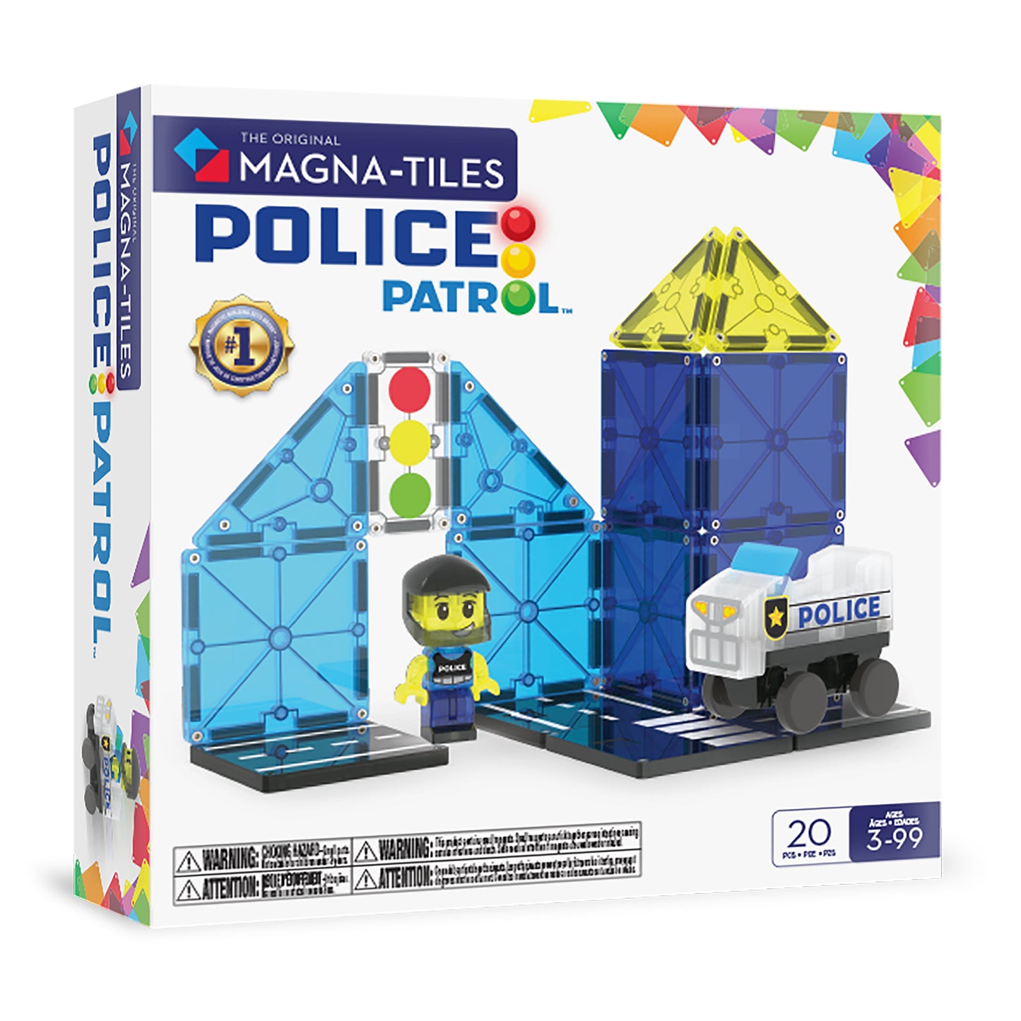 Magnetic magna tiles Police Station verpakking met 20 magnetische tegels, politieauto en poppetje