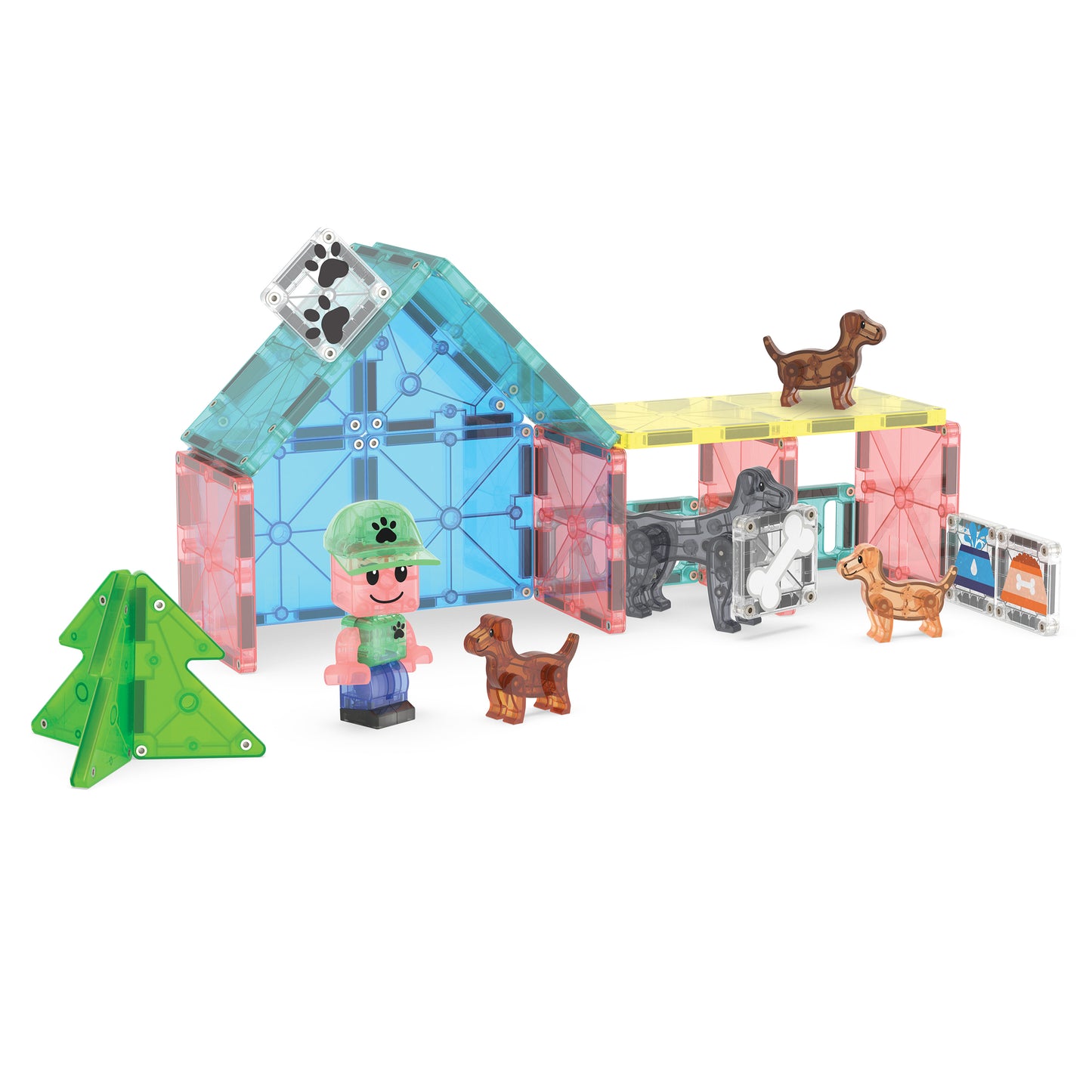 Magnetic magna tiles Puppy Park magneet speelgoed constructie met transparante gekleurde tegels en hondjes