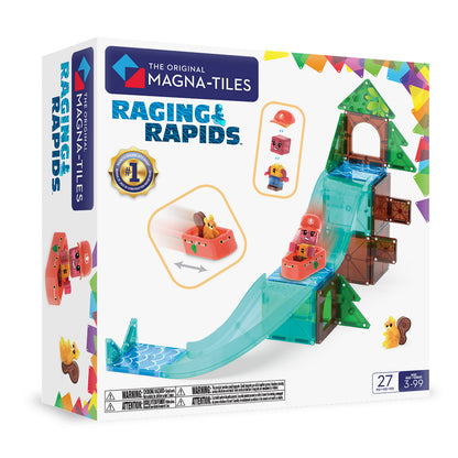 Magnetic magna tiles Raging Rapids voorkant verpakking met wildwaterbaan en 27 magnetische onderdelen
