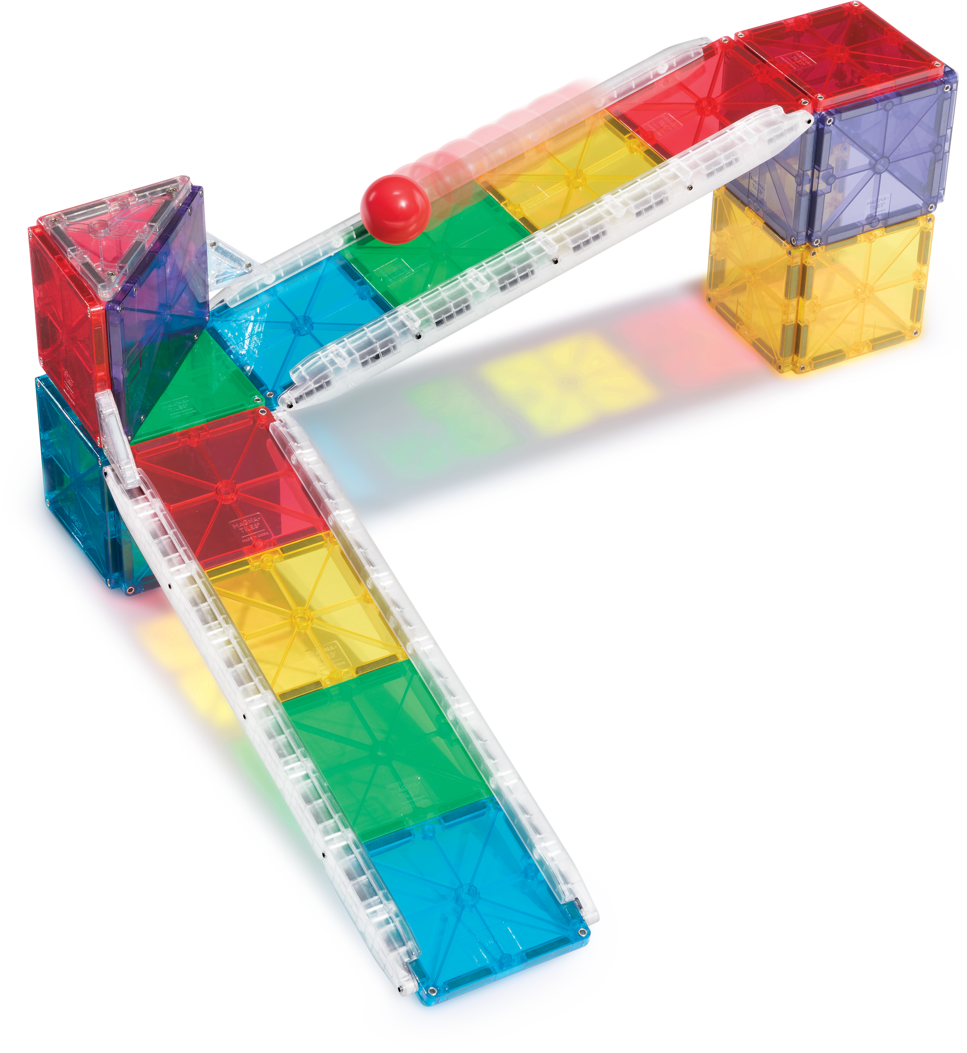 Magnetic magna tiles Rail Racers bovenaanzicht complete knikkerbaan magnetisch met 33 kleurrijke tegels
