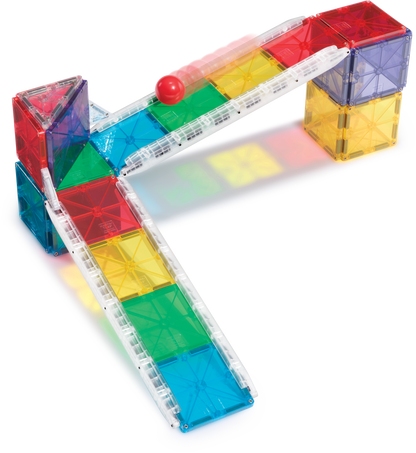 Magnetic magna tiles Rail Racers bovenaanzicht complete knikkerbaan magnetisch met 33 kleurrijke tegels