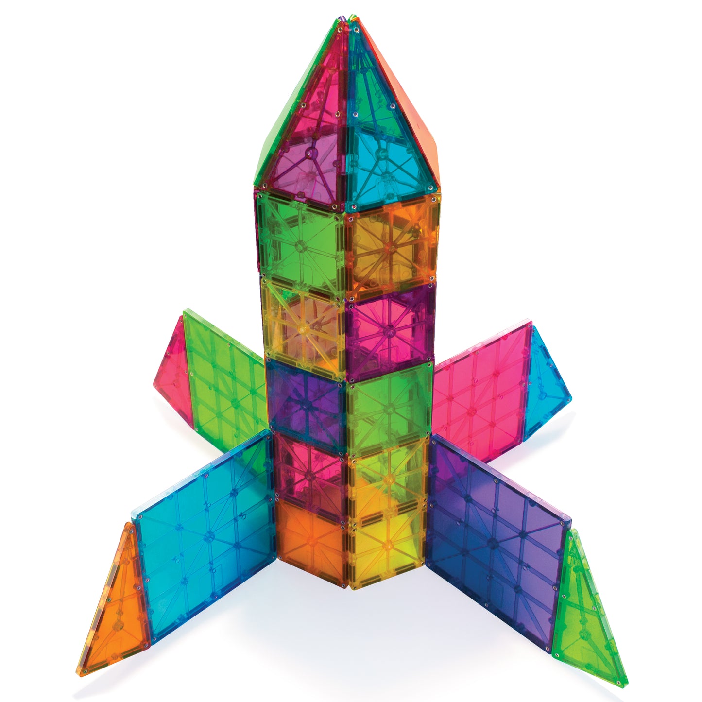Magnetic magna tiles raket Classic 100 magnetische tegels kleurrijk doorzichtig detail foto