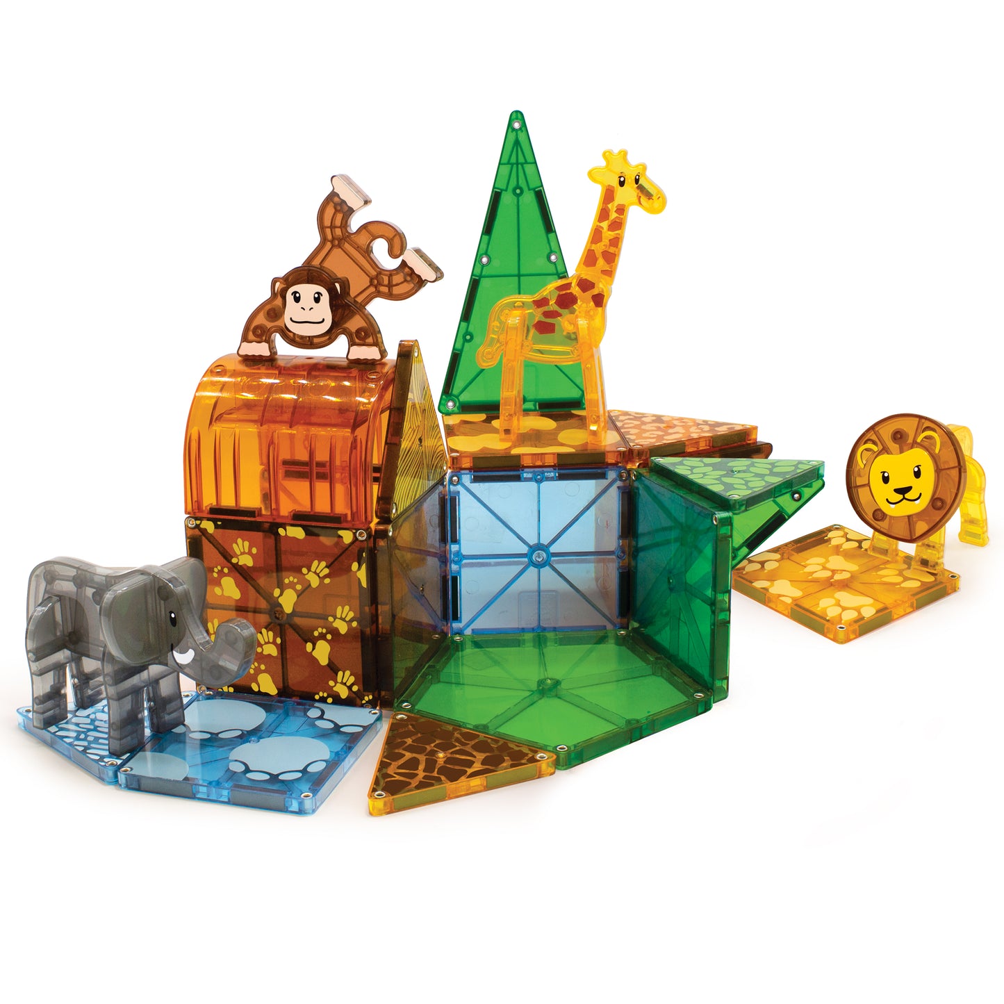 Magnetic magna tiles Safari Animals complete set met olifant, giraf, leeuw en aap 25 magnetische tegels