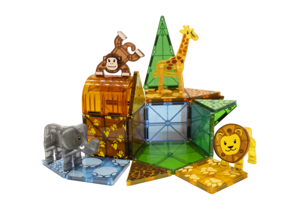 Safari speelgoedopstelling met magnetic Magna-Tiles Safari Animals, 25 magnetische bouwstenen met dieren en magneetplezier.