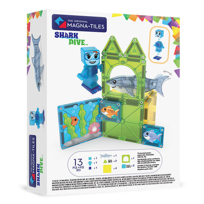 Magnetic magna tiles Shark Dive achterzijde verpakking met inhoud van 13 stuks magnetische Magne Tiles