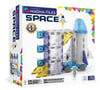 Magnetic magna tiles Space set voorkant verpakking met 32 magnetische tegels en raket constructie