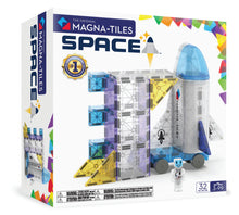 Magnetic magna tiles Space set voorkant verpakking met 32 magnetische tegels en raket constructie