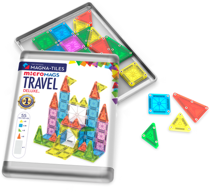 Magnetic magna tiles Travel Set Deluxe met 55 MicroMags in bewaardoos en losse kleurrijke tegels