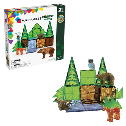 Magnetic magna tiles Forest Animals set verpakking en opgebouwde boshut magneet speelgoed