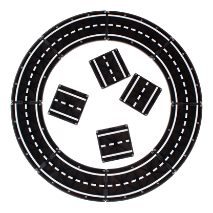 Magnetic magna tiles XTRAS roads bovenaanzicht cirkelconfiguratie met 12 magnetische tegels op witte achtergrond