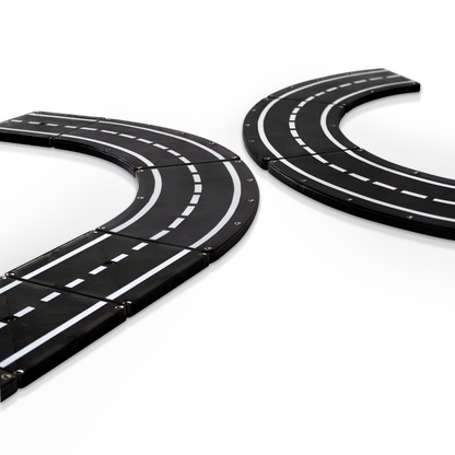 Magnetic magna tiles XTRAS roads close-up rechte en gebogen magnetische tegels met wegmarkering op wit