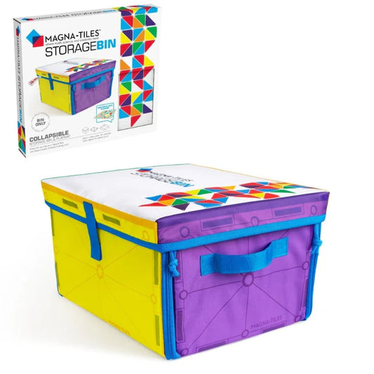 Magnetic Tiles opslagdoos en speelkleed met kleurrijke geometrisch ontwerp. Merk Magna Tiles. Boxpakket hierboven getoond.
