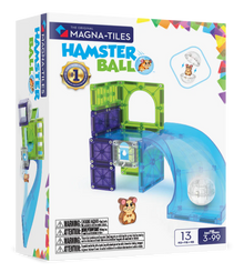 voorkant doos van Magna Tiles Hamster Ball met magneet speelgoed voor kinderen van 3 tot 99 jaar oud.